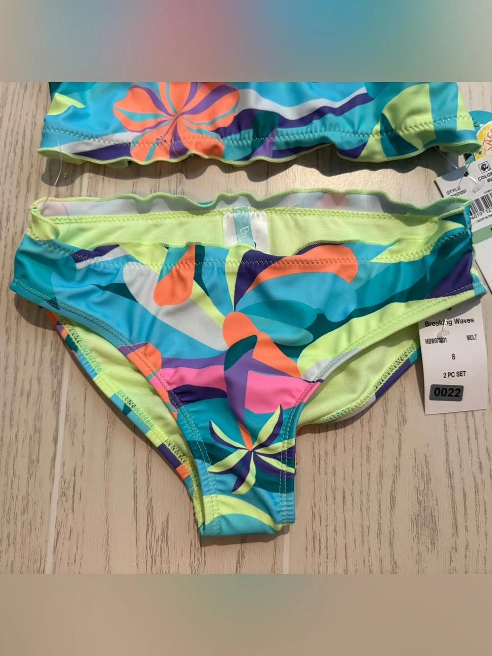 Breaking Waves Girls 8 Tropical Floral‎ 2 Piece Bikini Swimsuit NWT UPF 50+